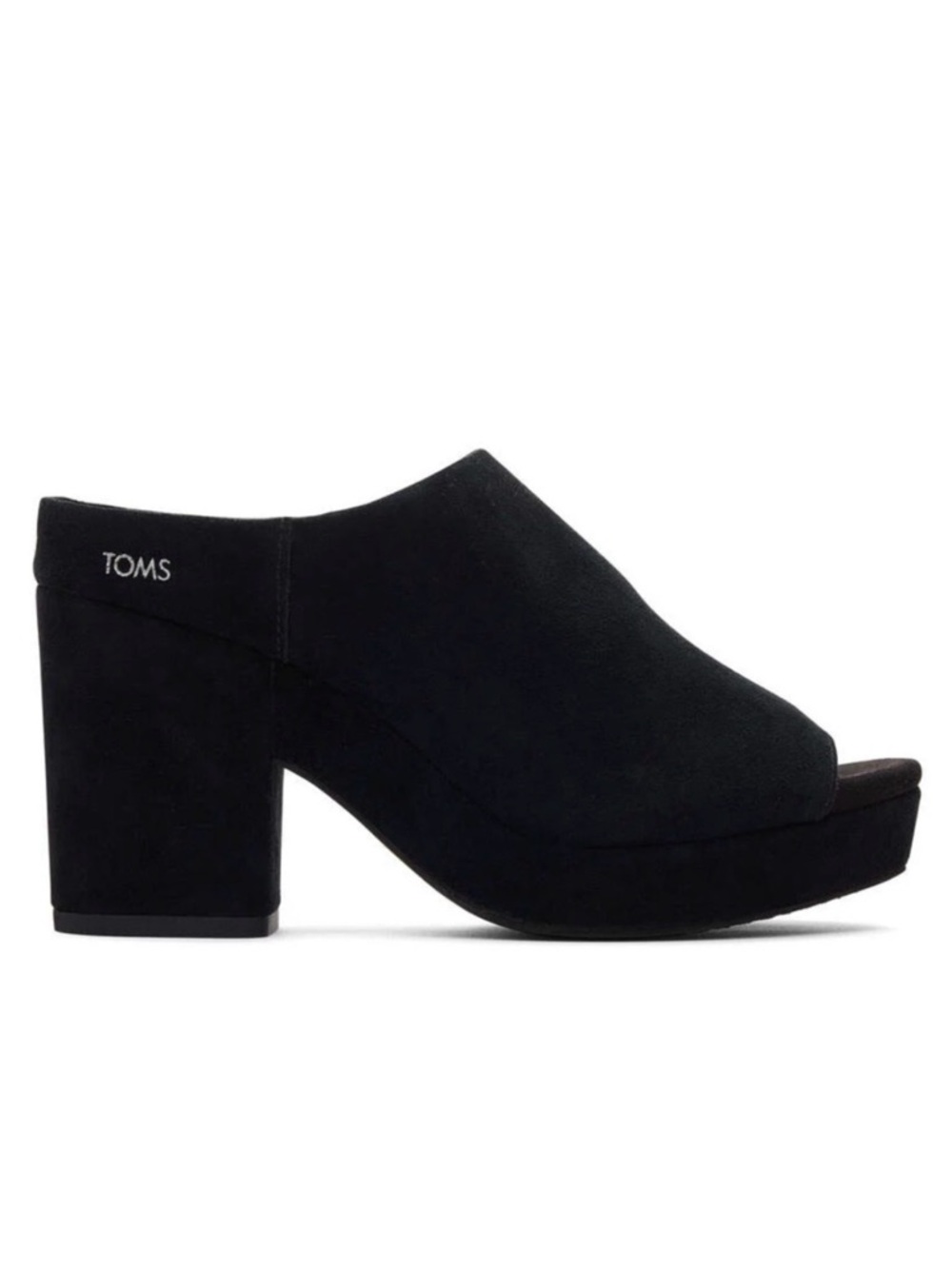 Toms Florence Black Suede Block Heel Platform Mules Size 8